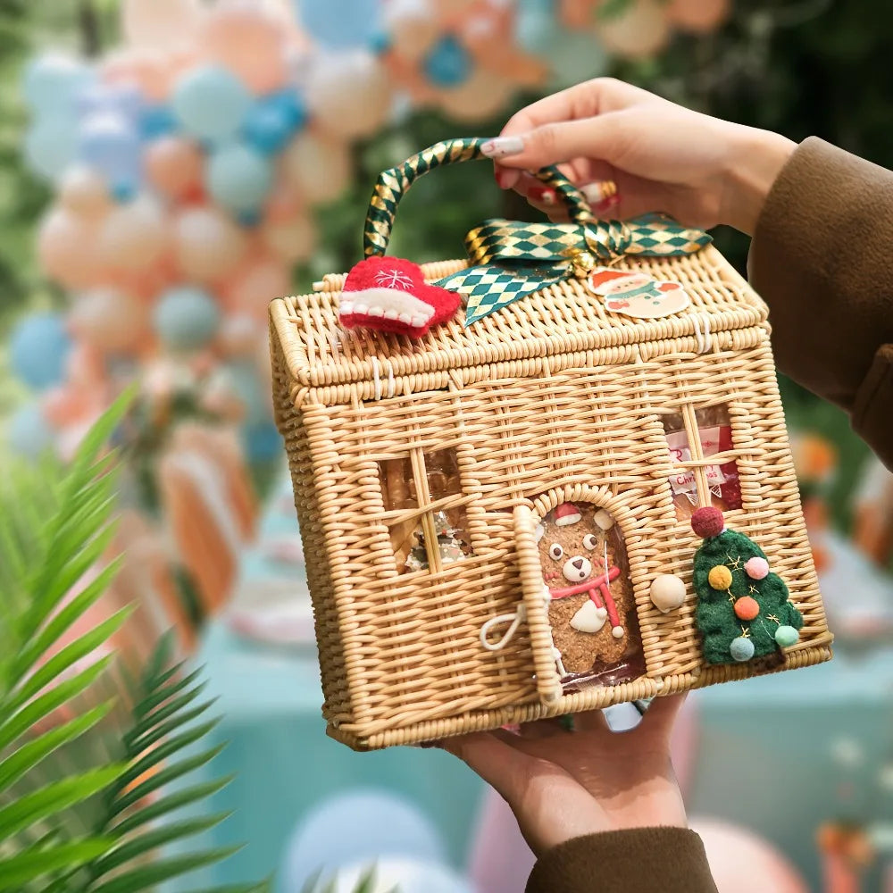 DIY House-Shaped Wicker Basket with Lid – Decorative Rattan Storage Basket