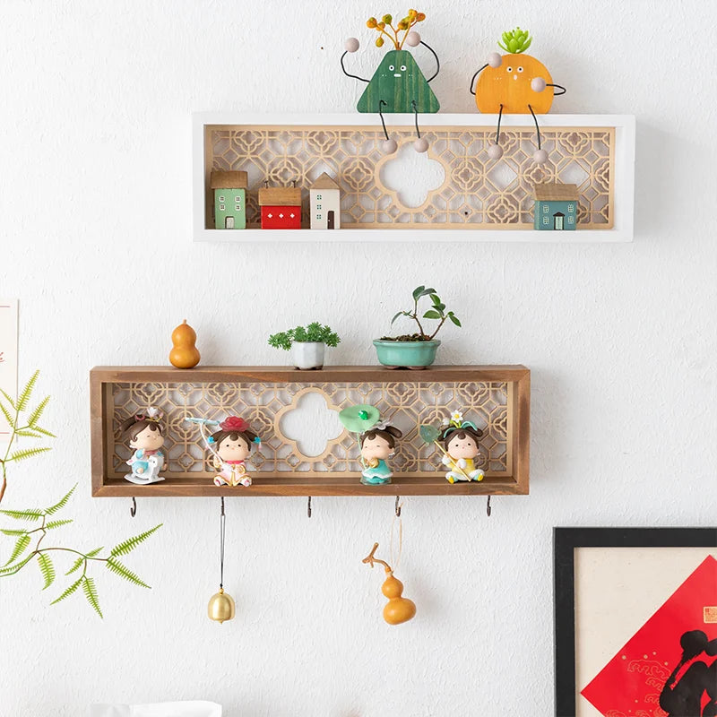 Decorative Wooden Key Hook Shelf – Wall Organizer & Storage Rack