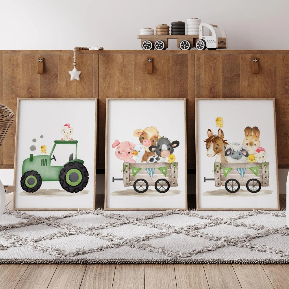Farm Animal Nursery Wall Art – Barnyard & Tractor Prints for Kids Room Décor
