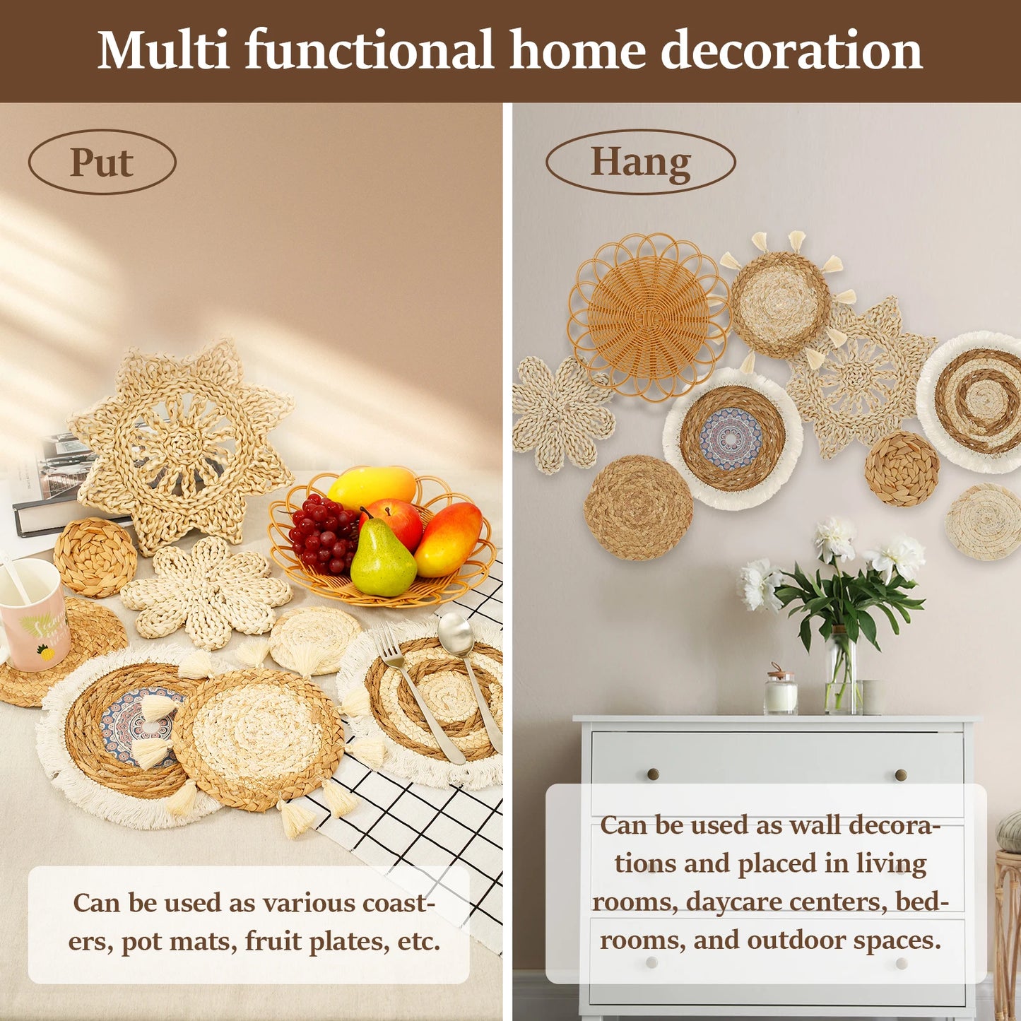 9-Piece Handwoven Wall Basket Set – Natural Wall Art Decor