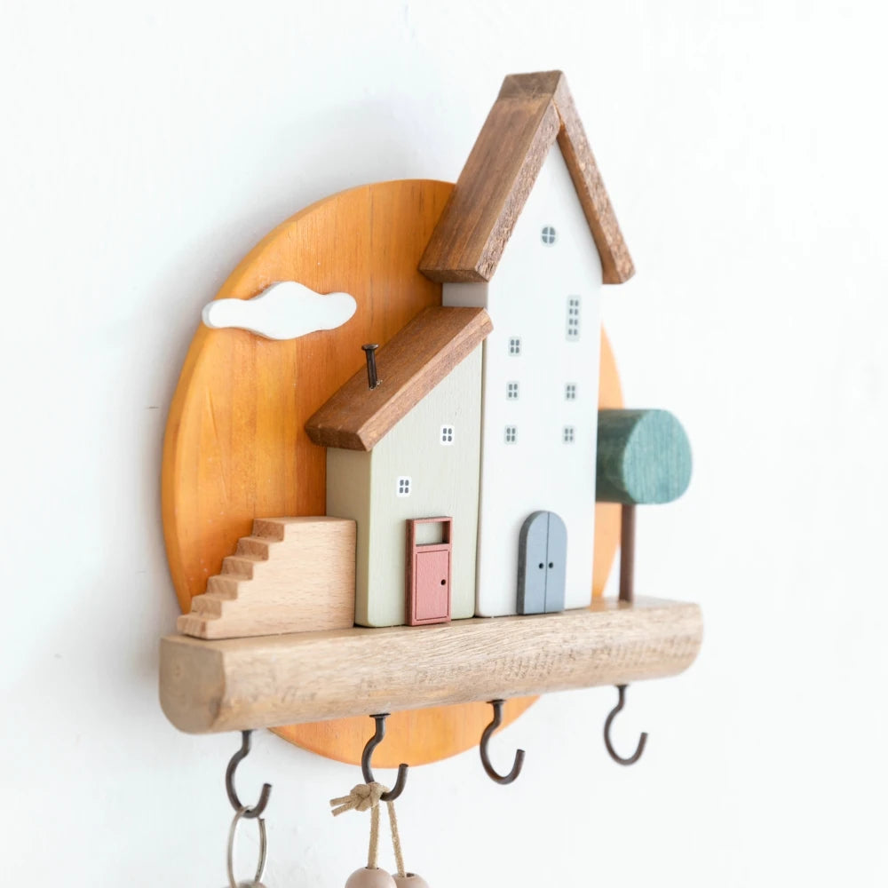 Decorative Wooden Key Hook Shelf – Wall Organizer & Storage Rack