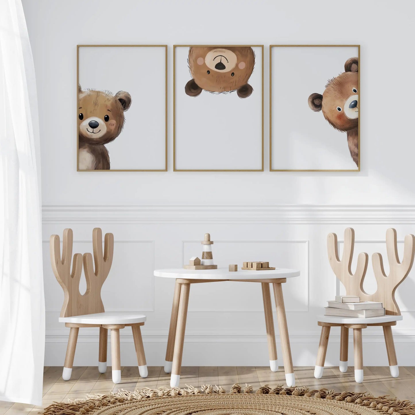 3-Piece Peeking Bear Nursery Wall Art Set – Woodland Animal Prints