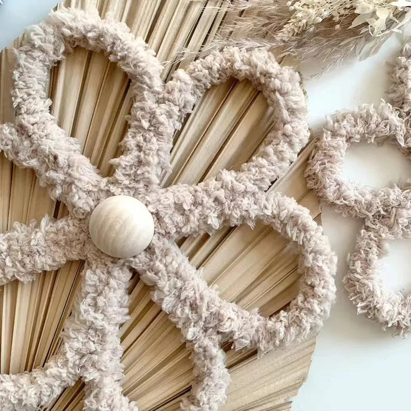 Bohemian Macrame Daisy Wall Decor Set – Handmade Nursery & Kids Room Hanging