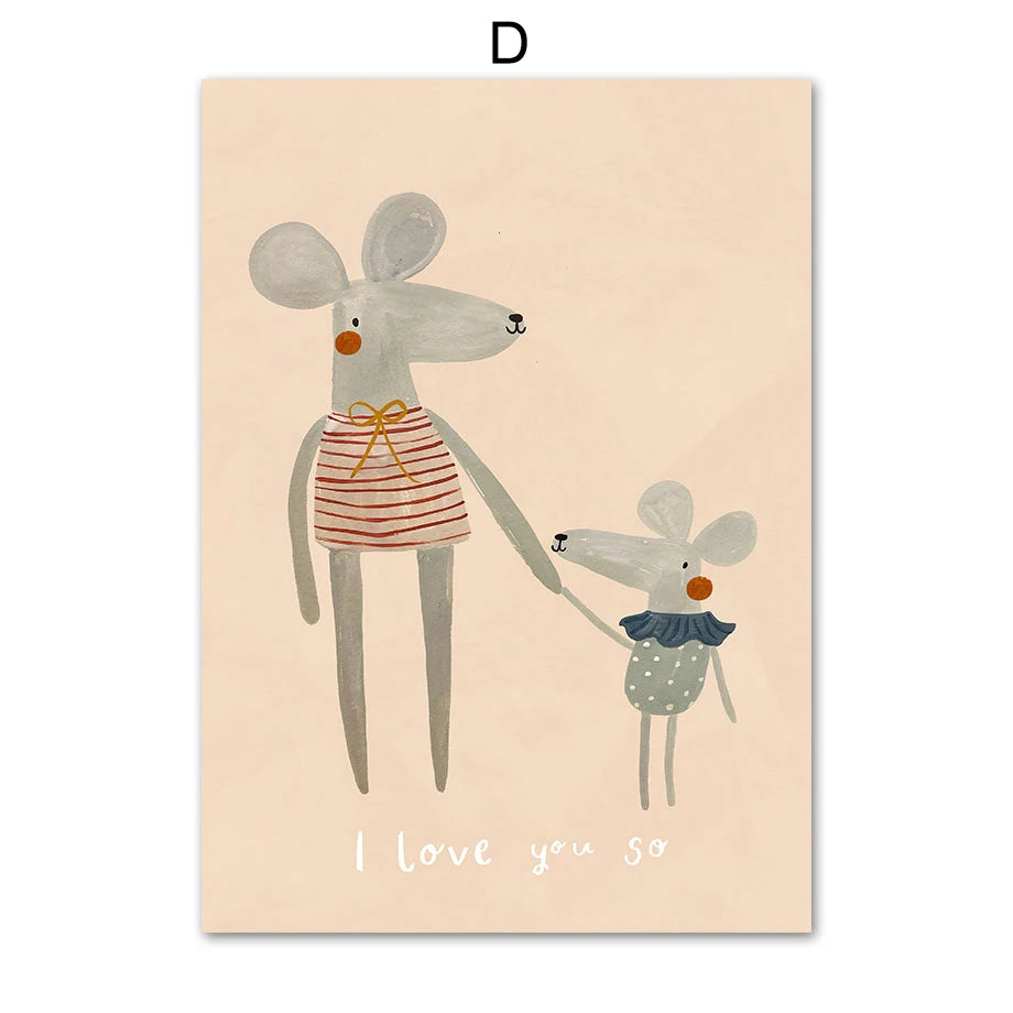 Boho Animal Nursery Wall Art – Rabbit, Mouse & Goose Canvas Posters