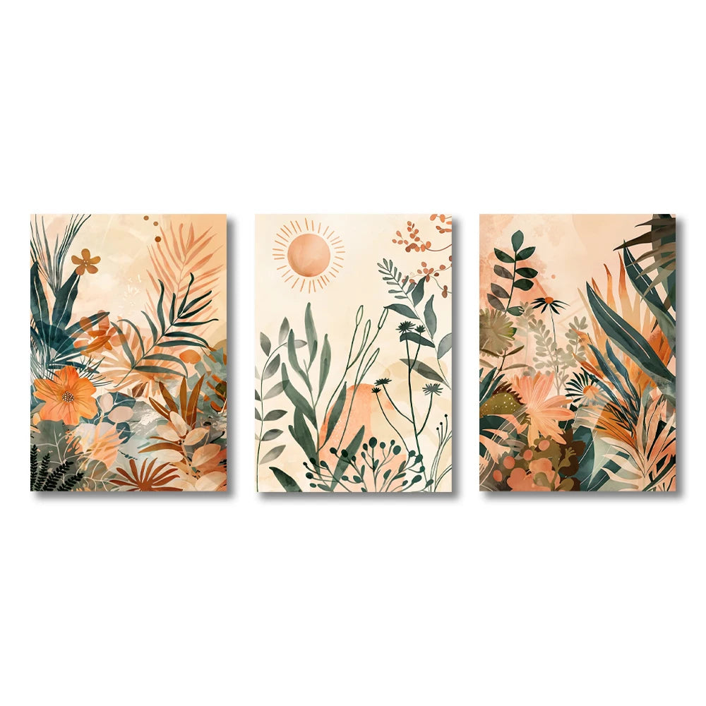 3-Piece Floral Abstract Canvas Wall Art Set – Modern Botanical Prints