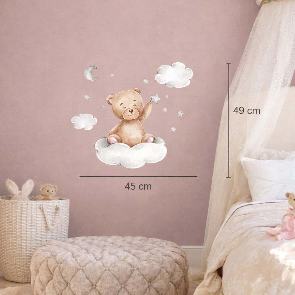 Cartoon Bear Moon & Stars Wall Sticker – Nursery & Kids Room Decor